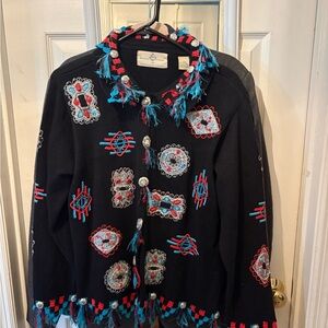 Black  with Red and‎ Blue Embroidery